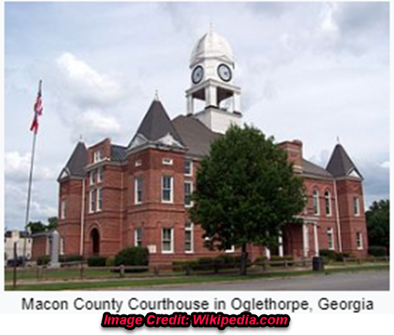 Macon County Courthouse in Oglethorpe, GA, which is the county seat. All personal injury trial would be conducted here, if litigated under state laws.