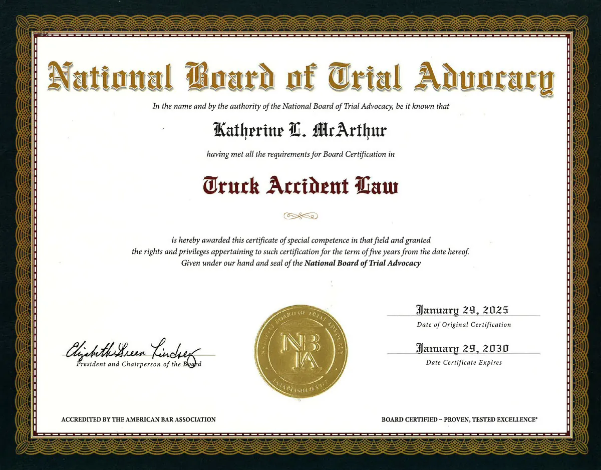 Truck Accident Law Board Certification