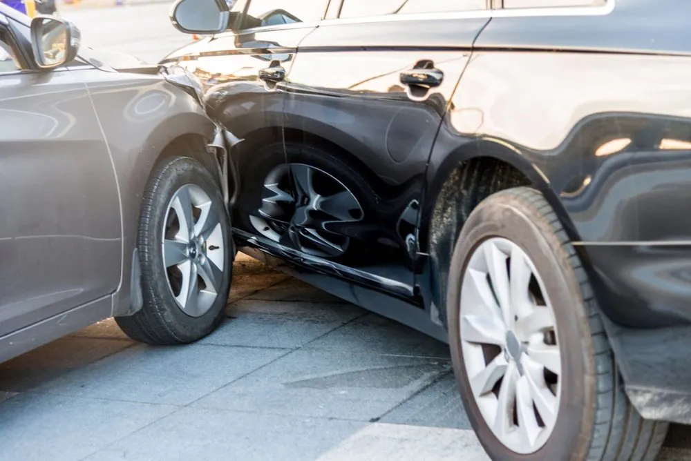 Close-up of vehicle side damage after a Georgia car accident